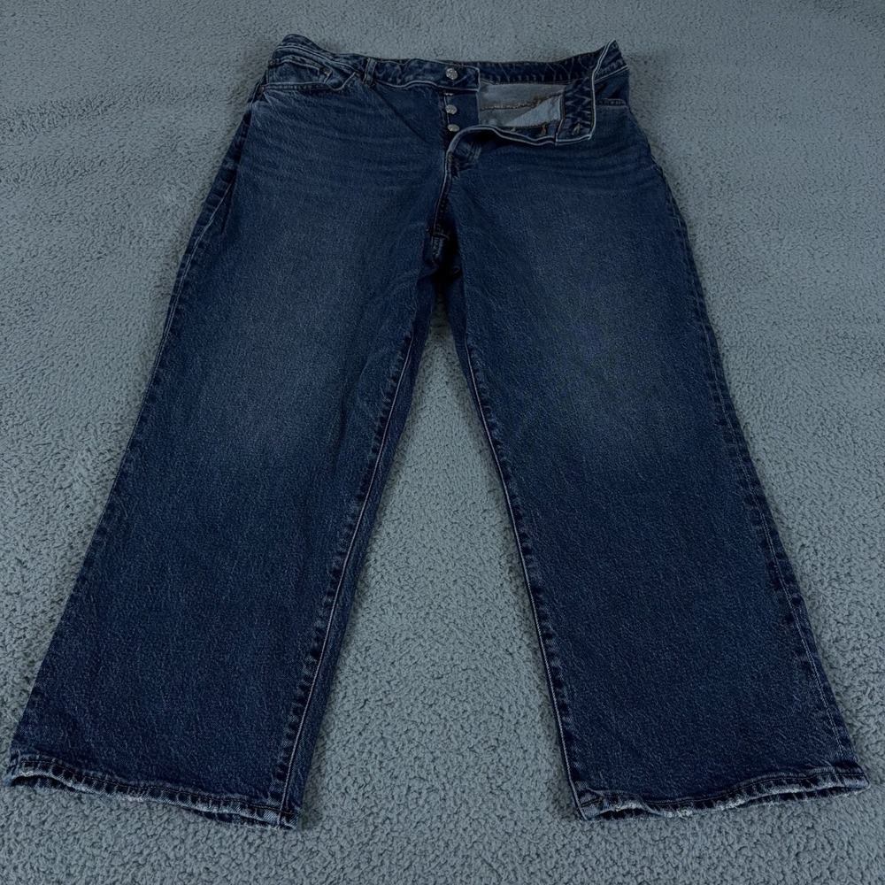 Express Jeans Womens 14R Blue Relaxed Straight‎ Ankle High Rise Wide Leg Button